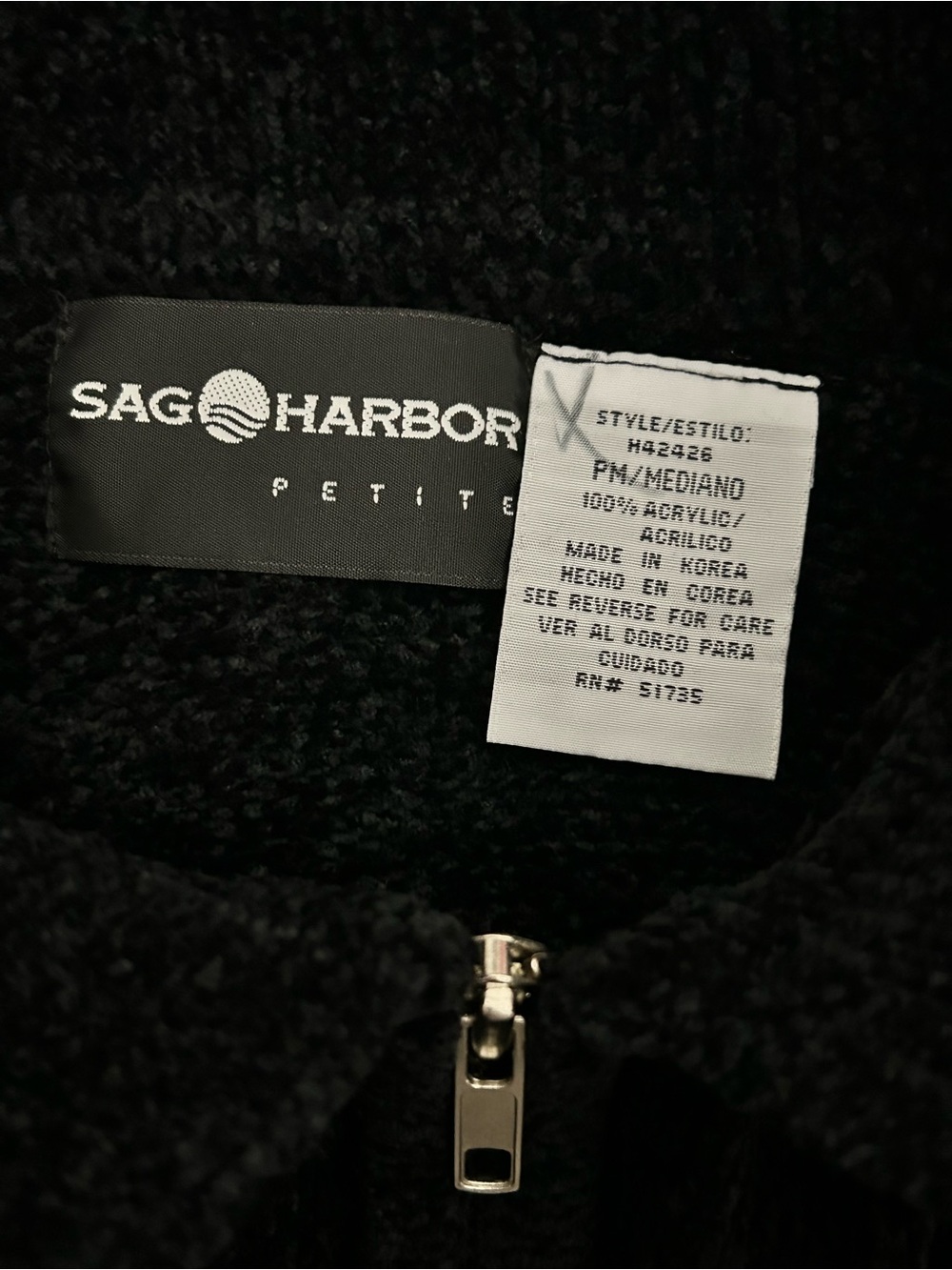 Sag Harbor Cardigan Y2K Retro Soft Black Red Full Zip Chenille Coastal Grandma - Picture 6 of 9